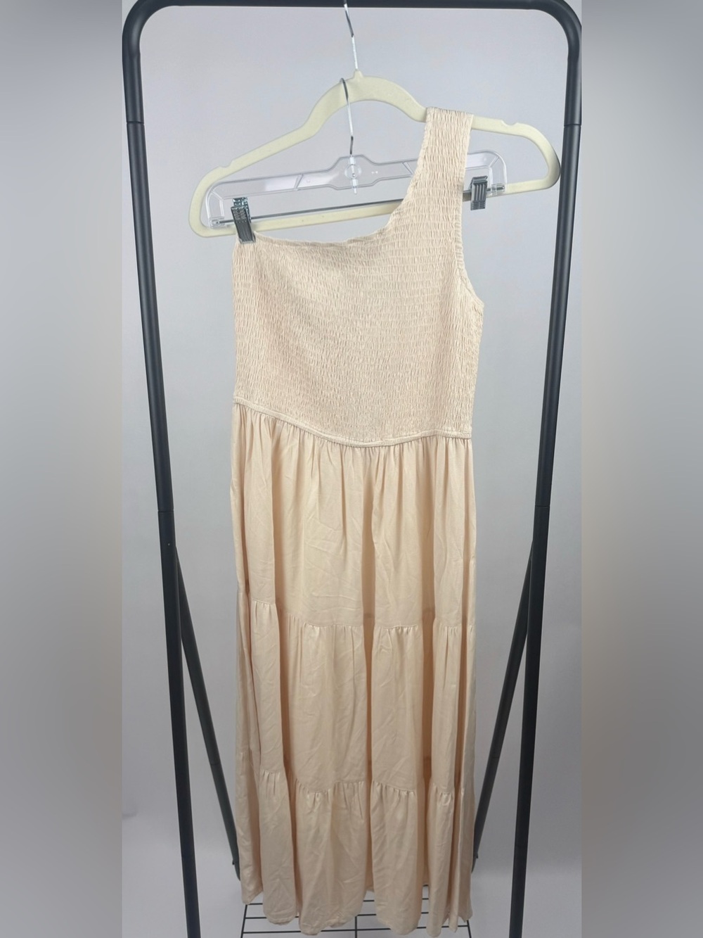 ZCSIA One Shoulder Tiered Maxi Dress Cream Smocked Boho Cottagecore Size M NWT - Picture 3 of 6